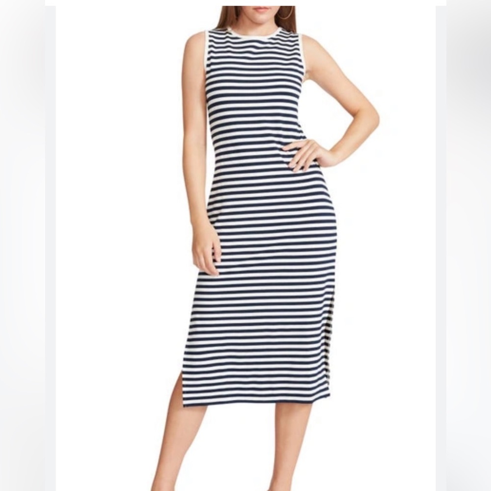 NWT Navy blue stripped sleeveless midi dress